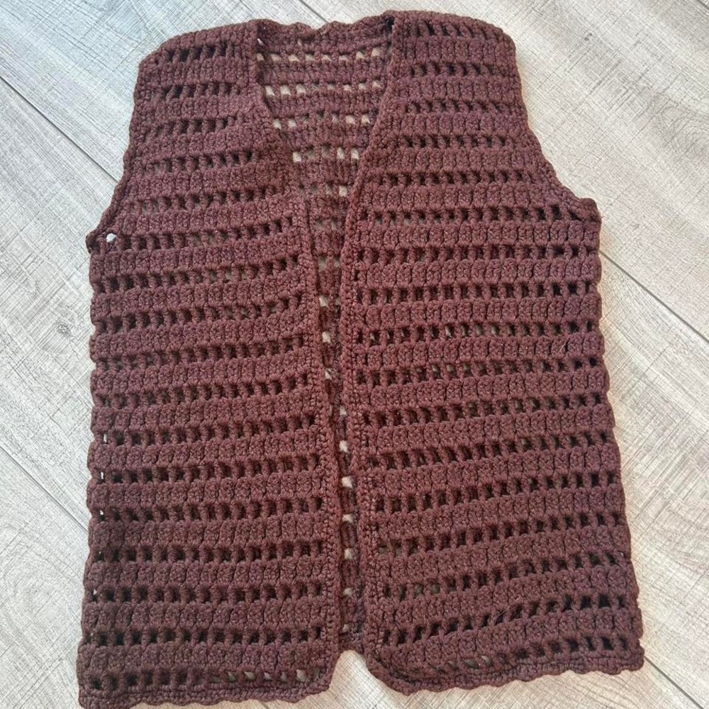 Brown Crochet Vest‎ Handmade Boho Knit